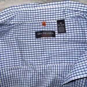 Van Heusen Men's White and Blue Grid Dress Shirt